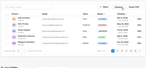 mantine Column management