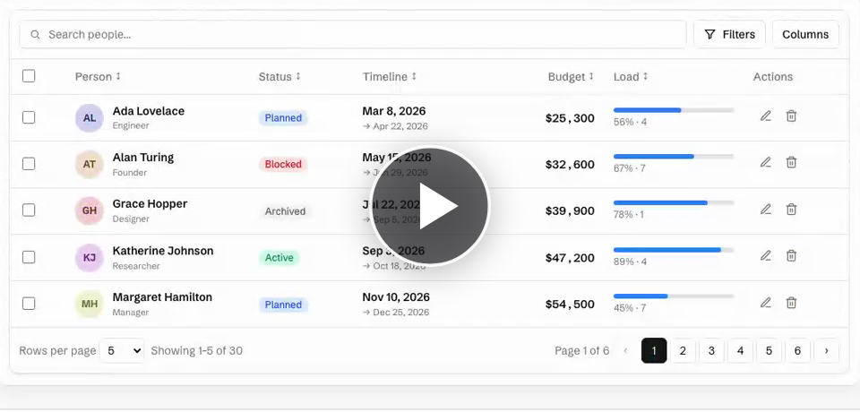 @adapttable/shadcn — a shadcn/ui data table built on AdaptTable